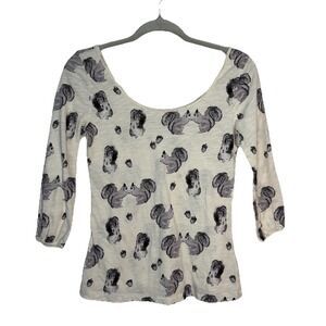 Postmark Forest Fete Squirrel Top Womens XS Novelty Twee Indie 2000s Scoop Neck